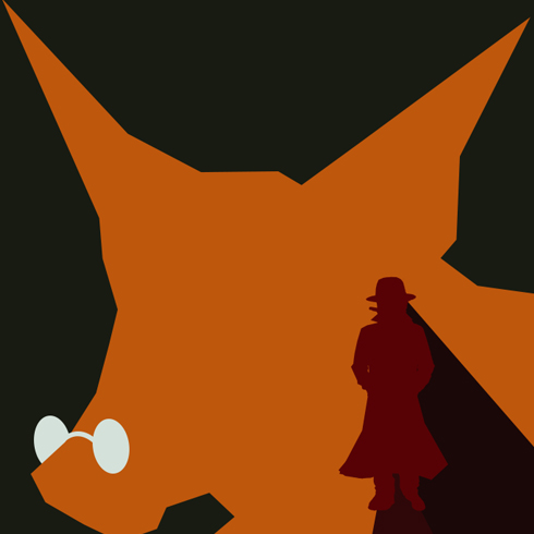 A square featuring the illustrated cover art from Hair of the Dog. It's the pointy silhouette of an arcanaloth's face juxtaposed with the moody silhouette of a man lighting a cigarette.